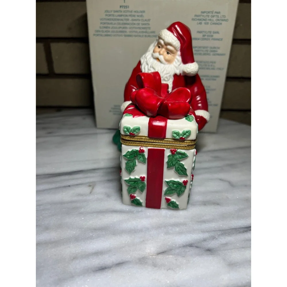 VTG PartyLite Jolly Santa Votive Holder Ceramic Hinged Gift Box Christmas - Picture 5 of 11